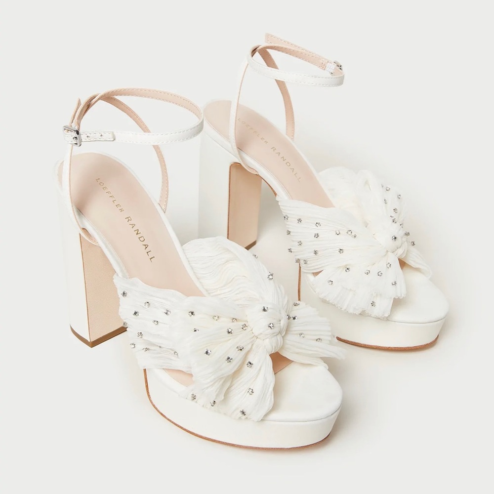 New In Box Loeffler Randall Natalia Crystal-Embellished Bow Platform Sandals